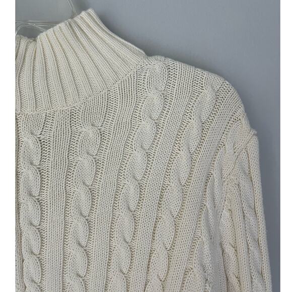 L.L. Bean Cardigan Sweater Cable Knit Zip Fisherman Preppy Cream Size Large - Picture 3 of 9